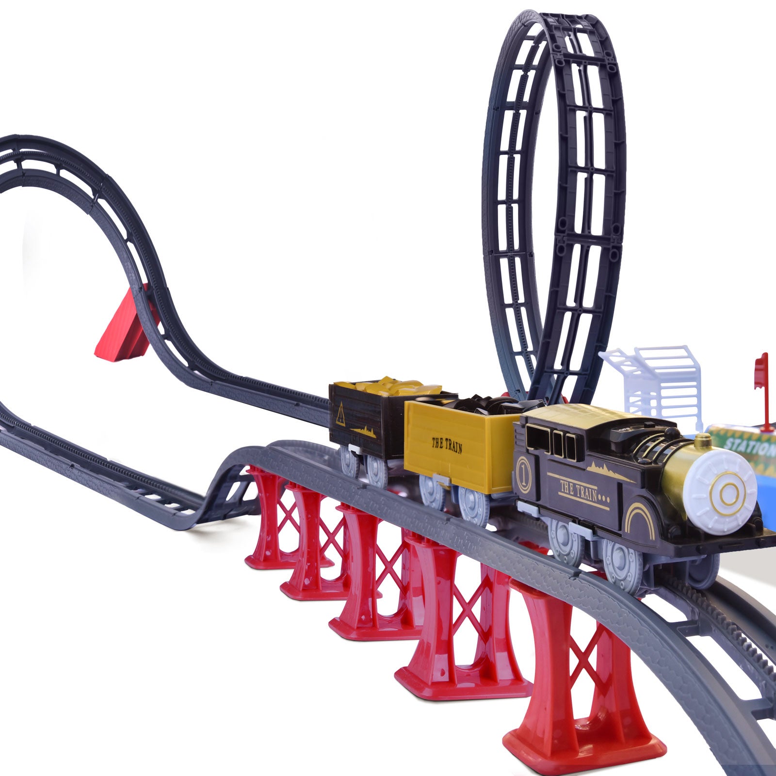 Fun Little Toys 78 Pcs Train Set Toys for Kids， Flexible Railway Tracks Roller Coaster Playset， Batteries Operated Toy Train with Light and Sound， Gift for 3 4 5 6 Years Old Toddlers Boys and Girls