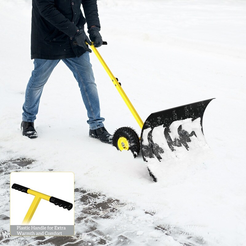 Heavy Duty Rolling Snow Pusher with Wheels and Adjustable Handle   Snow Pusher