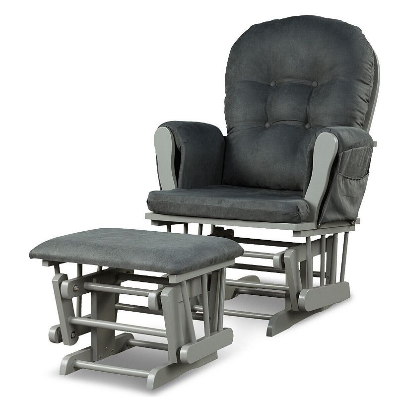 Wood Glider and Ottoman Set with Padded Armrests and Detachable Cushion