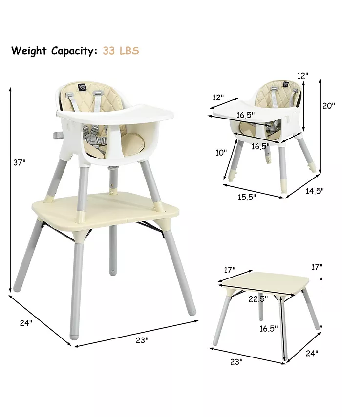 Costway 4 in 1 Baby High Chair Convertible Toddler Table Chair Set