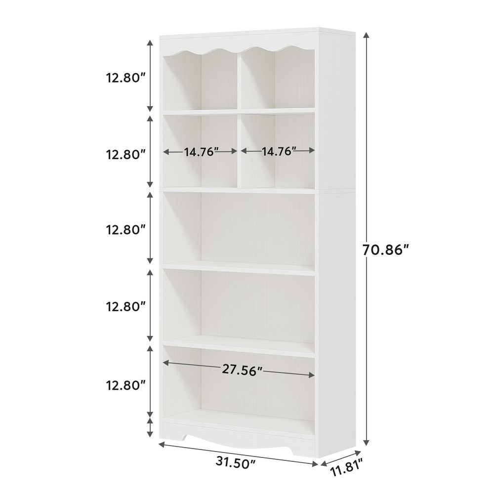 5 Shelf Bookcase 70.86 Inch Bookshelf with 7 Open Storage Shelf for Bedroom  Living Room and Home Offfice