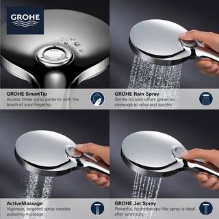 GROHE Rainshower Smartactive 3-Spray Patterns with 1.75 GPM 5 in. Wall Mount Handheld Shower Head in Matte Black 265452430