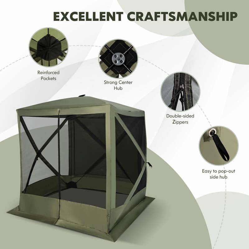 6.7 x 6.7 FT Foldable Pop-Up Camping Gazebo with Netting & Carry Bag, Portable Screen Tent Instant Canopy Shelter