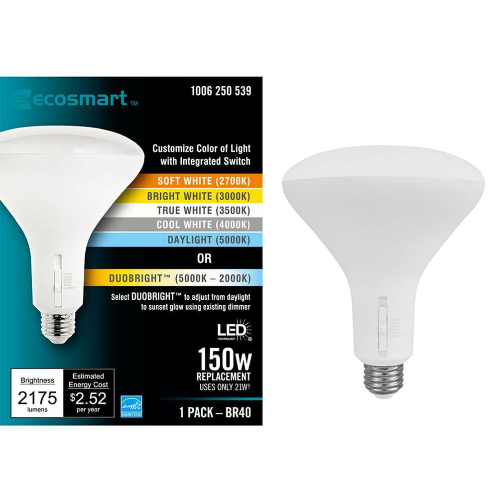 EcoSmart 150-Watt Equivalent BR40 CEC Dimmable LED Light Bulb with Selectable Color Temperature Plus DuoBright (1-Pack) A20BR40150T2001