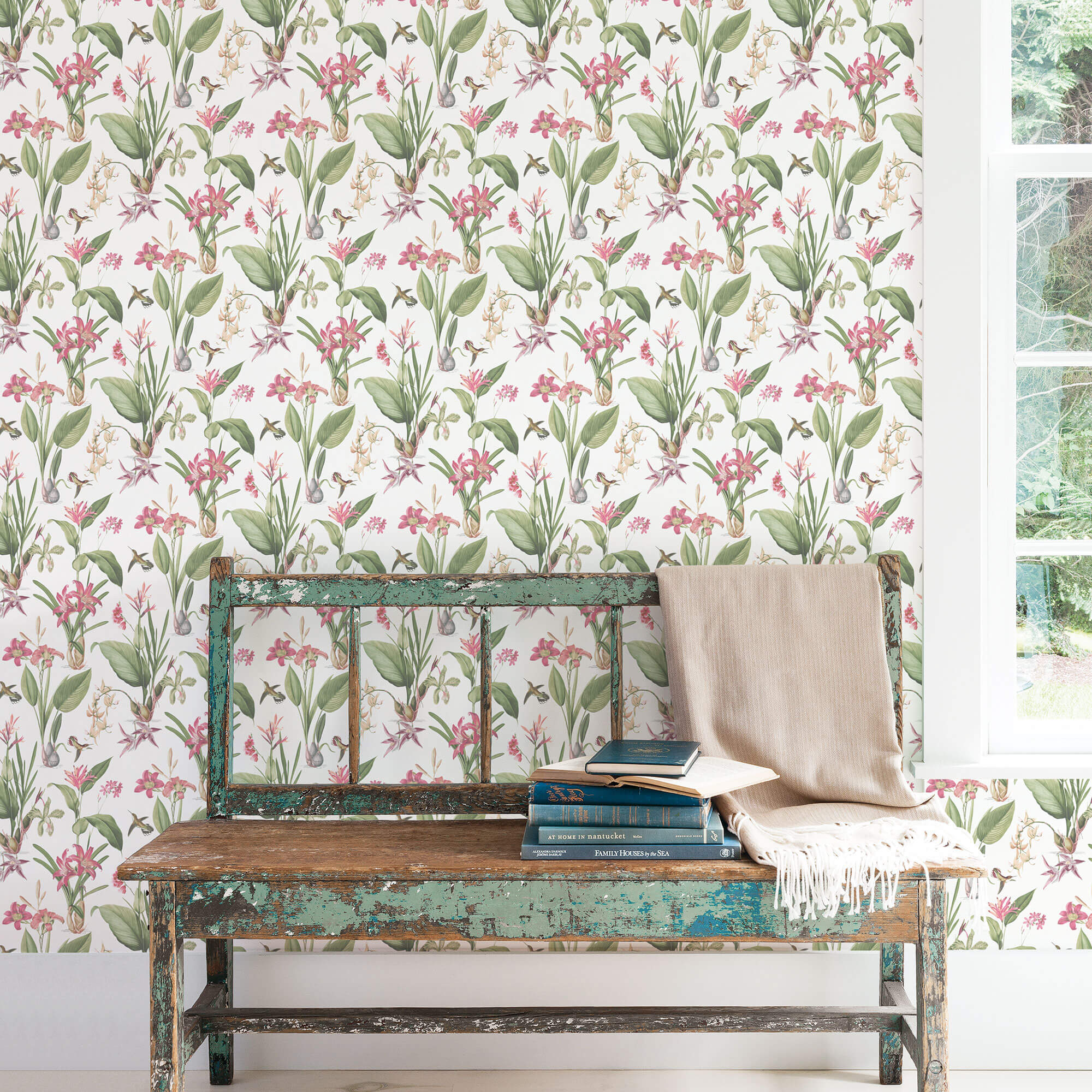 Cottage Botanical Pink Wallpaper from the Secret Garden Collection