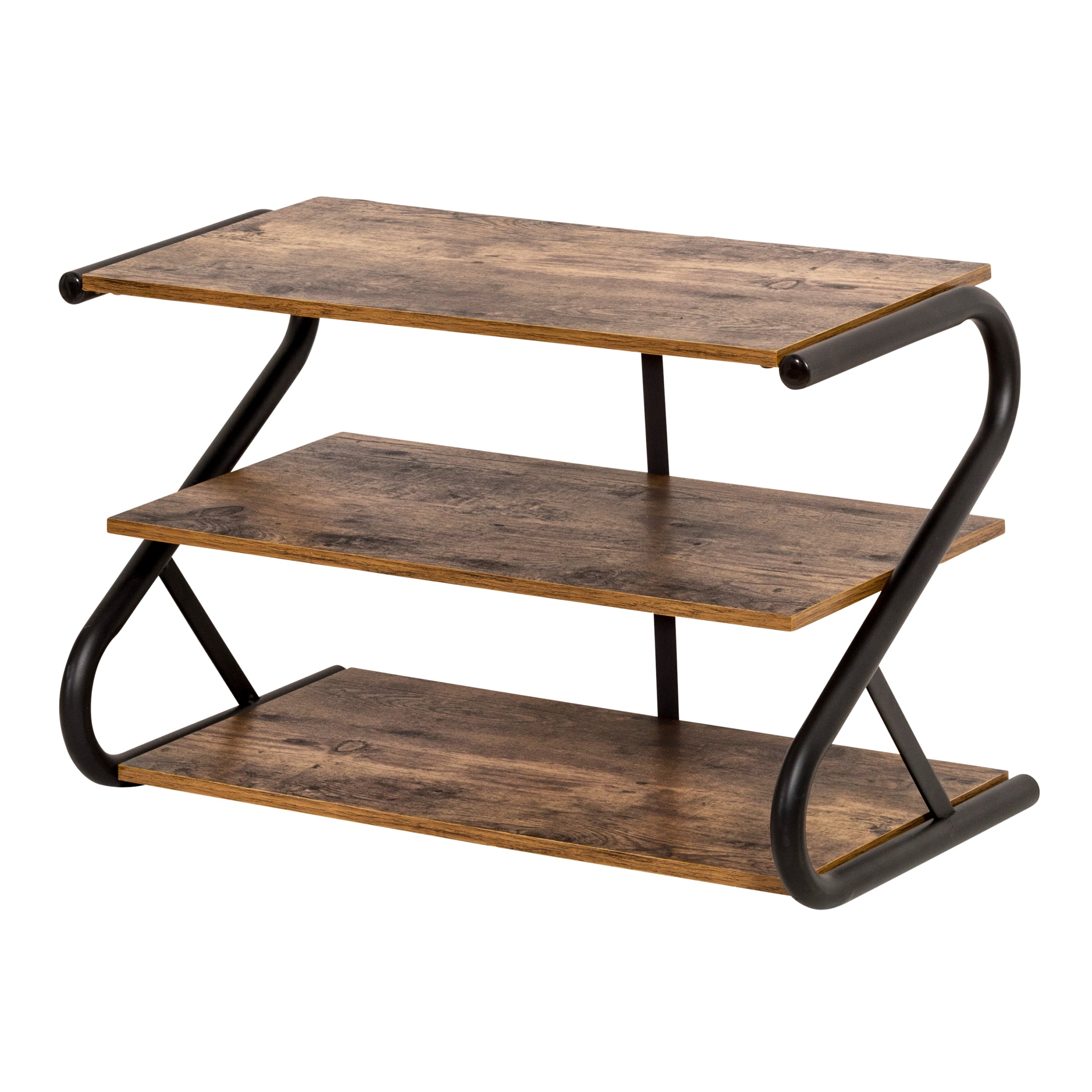 Honey Can Do 3-Shelf Z-Frame Wooden Shoe Rack with Matte Black Metal