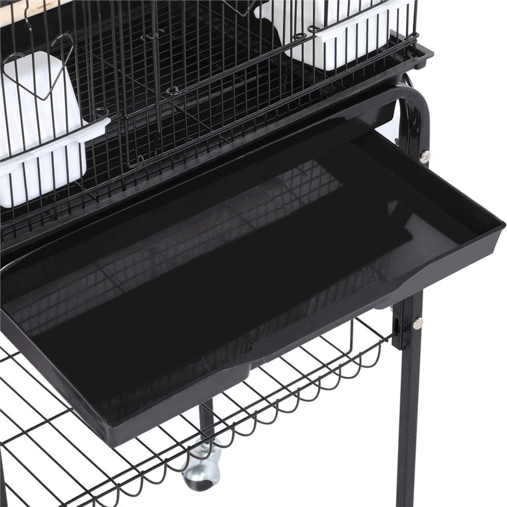 Topeakmart 62.5''H Rolling Metal Birdcage Parrot Cage with Detachable Stand， Black