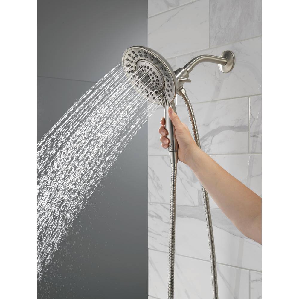 Delta In2ition 5-Spray Patterns 2.5 GPM 6.81 in. Wall Mount Dual Shower Heads in Lumicoat Stainless 58569-SS-PR25-PK