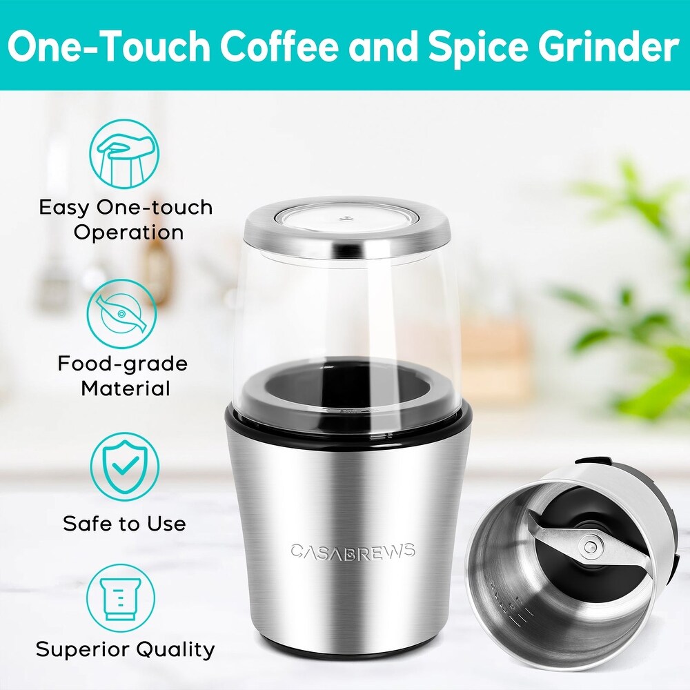 CASABREWS Coffee Grinder Electric  One Touch Operation Coffee Bean Grinder  Silver