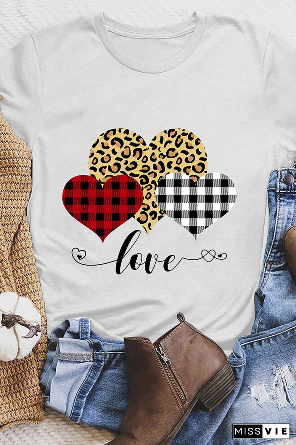 Valentine's Day Leopard Print Heart Short Sleeve Graphic Tee Wholesale