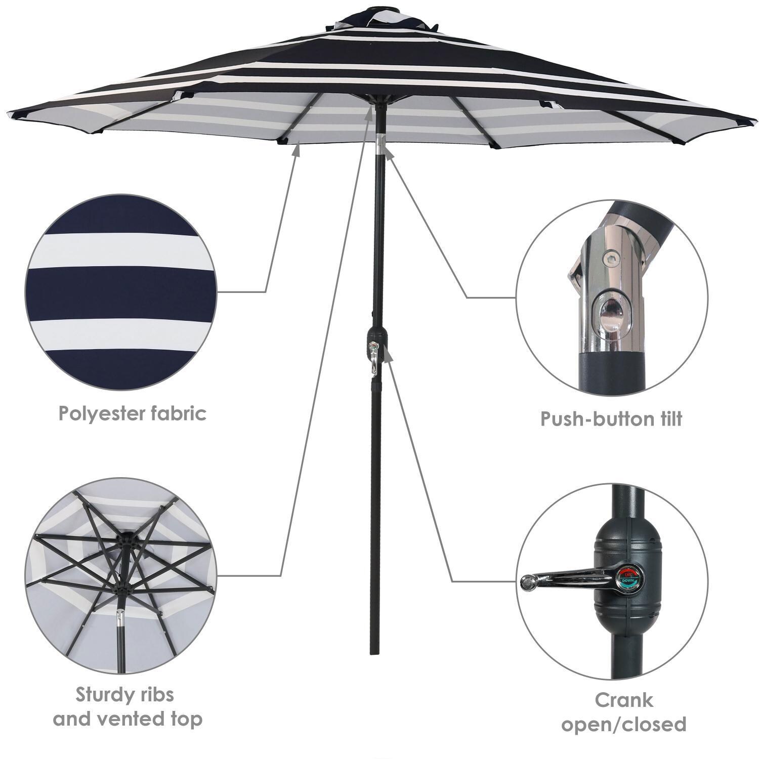 Ultimate Patio 9 Ft. Solar Lighted Octagonal Aluminum Patio Mart Umbrella W/ Crank and Tilt