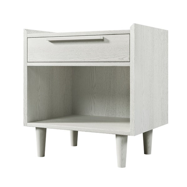 Modern Style Manufactured Wood 1 Drawer Nightstand Side Table with Wood Legs， White