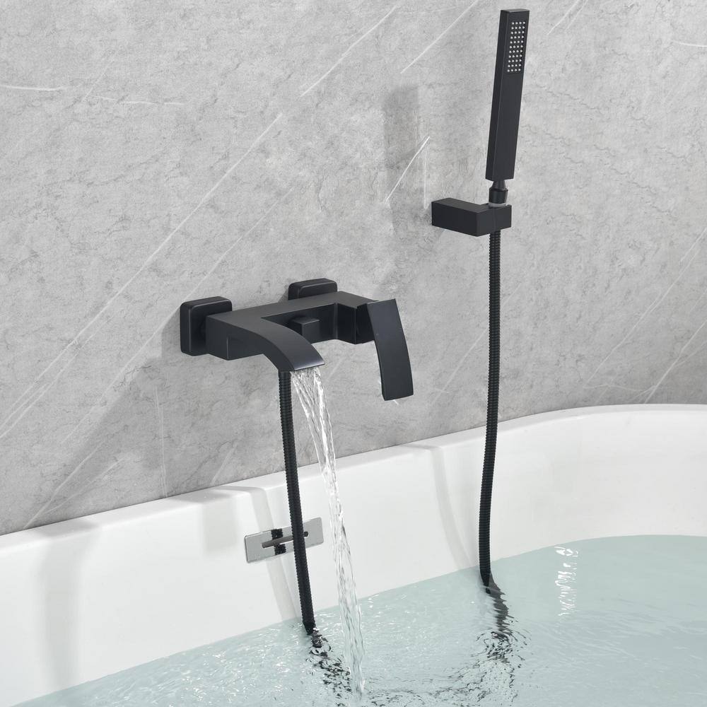 Tomfaucet Single-Handle Wall Mount Roman Tub Faucet with Hand Shower in Matte Black TFJ0016MB