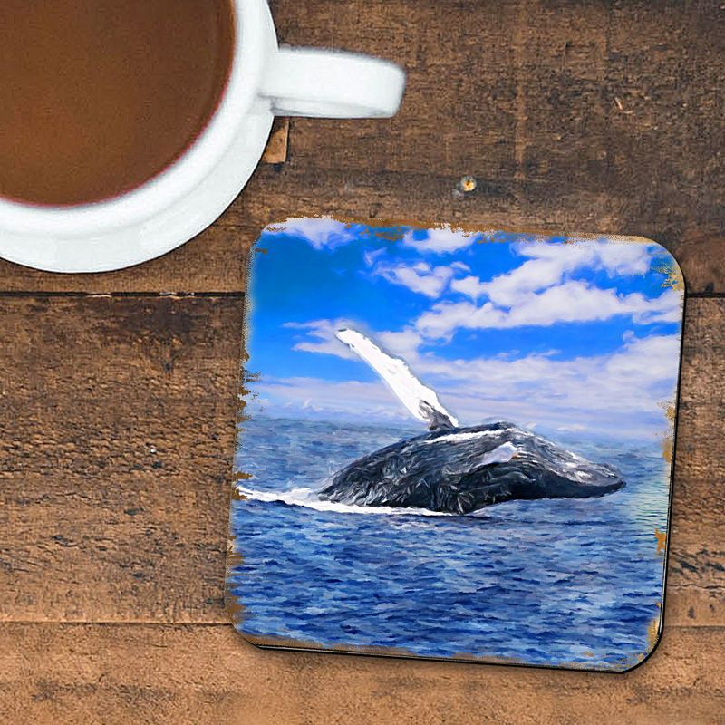 Whale Coastal Wooden Cork Coasters Gift Set of 4 by Nature Wonders