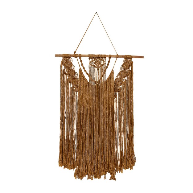 X 27 quot Fabric Macrame Handmade Intricately Weaved Wall Decor With Beaded Fringe Tassels Brown Olivia amp May