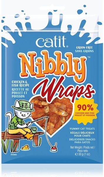 Catit Nibbly Wraps Chicken and Fish Cat Treat， 1.06-oz bag