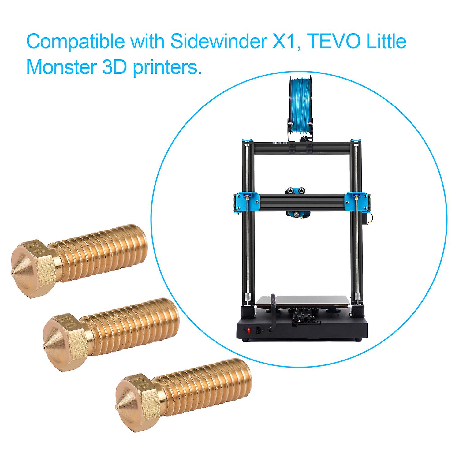 3pcs 3d Printer Extruder Brass Volcano Nozzle M6 Thread Printer Head 0.3mm Output For Sidewinder X1 Tevo Little Monster 1.75mm Filament Gold 1.0mm