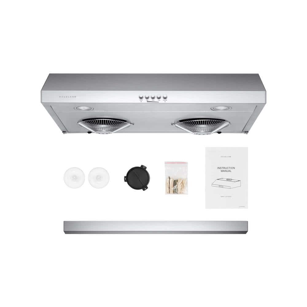 HAUSLANE 30 in x 6 in Ducted Under Cabinet Range Hood with LED Button Control Round Duct in Stainless Steel