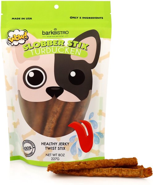 Bark Bistro Company Turducken Slobber Stix Dog Jerky Treats， 8-oz pouch