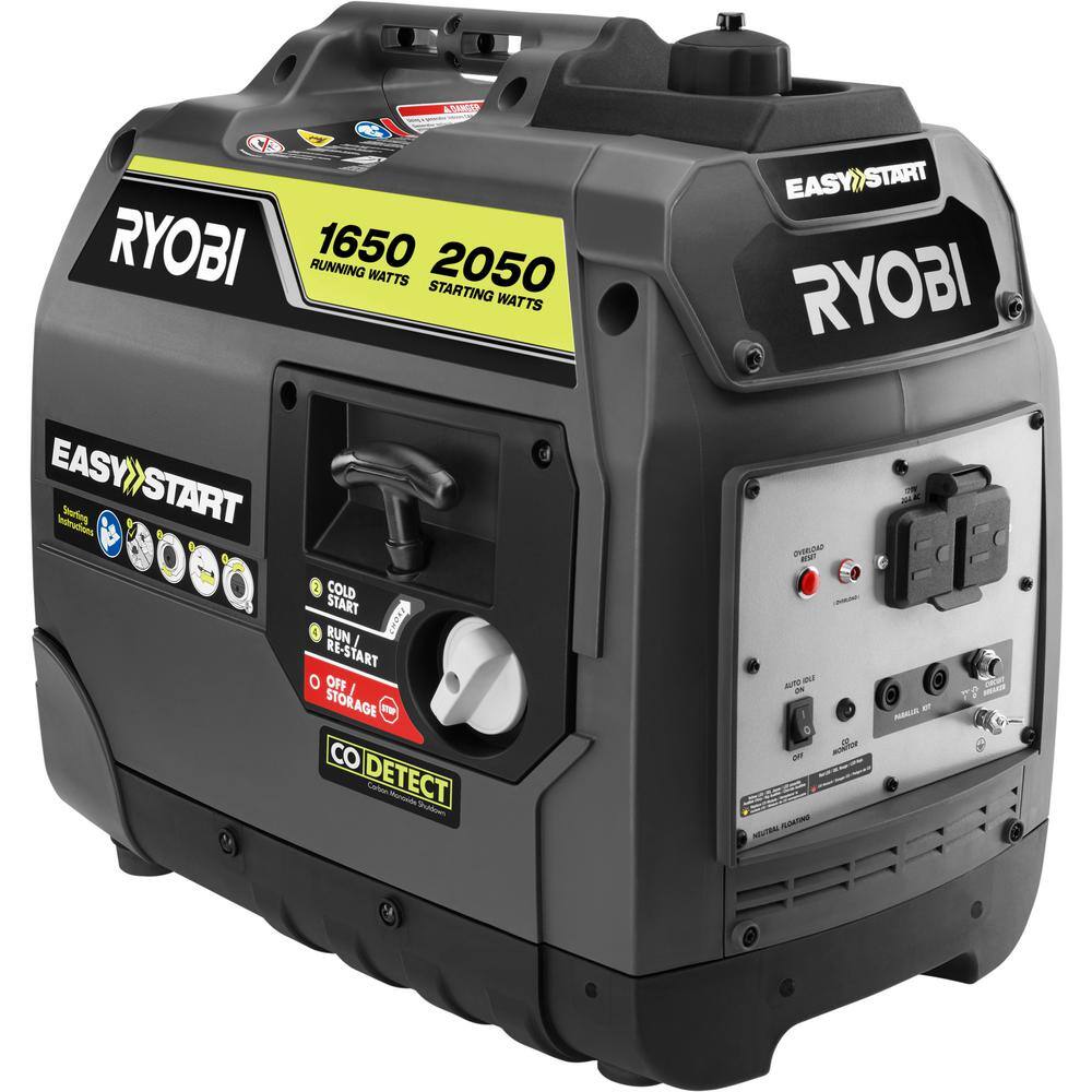 RYOBI 2050 Starting Watt Gray Recoil Start Gasoline Powered Digital Inverter Generator with CO Shutdown RYi2022