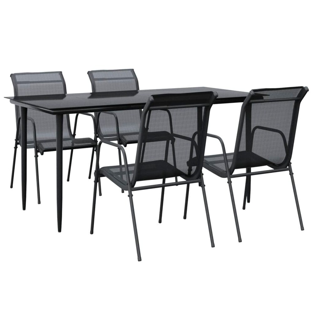 vidaXL Patio Dining Set Outdoor Table and Chair Black Steel and Textilene