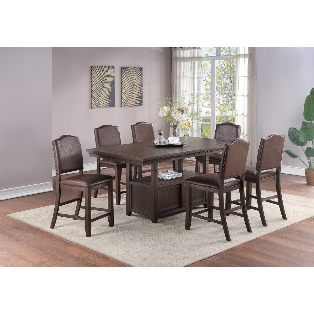 Pine Wood Dining Table with Storage in Brown