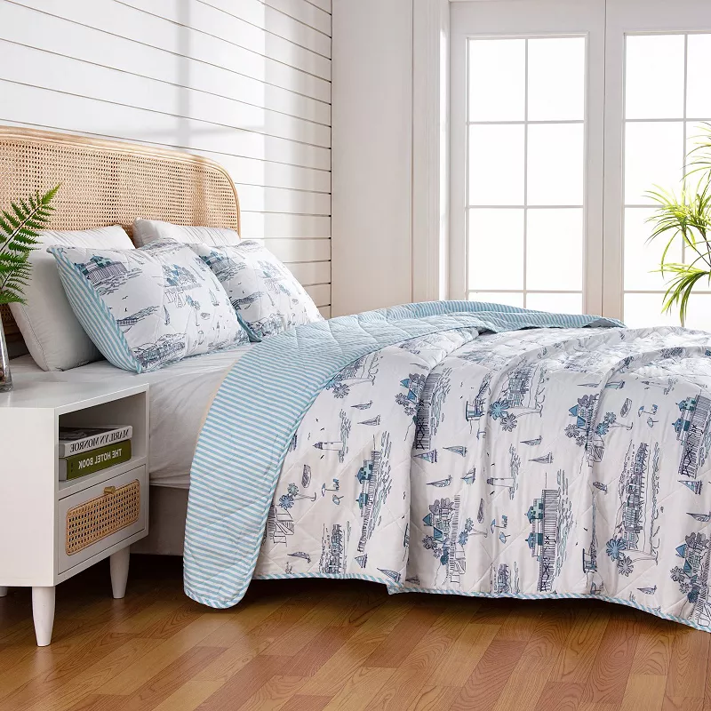 Madelinen® Coastal Toile Reversible Quilt Set with Shams