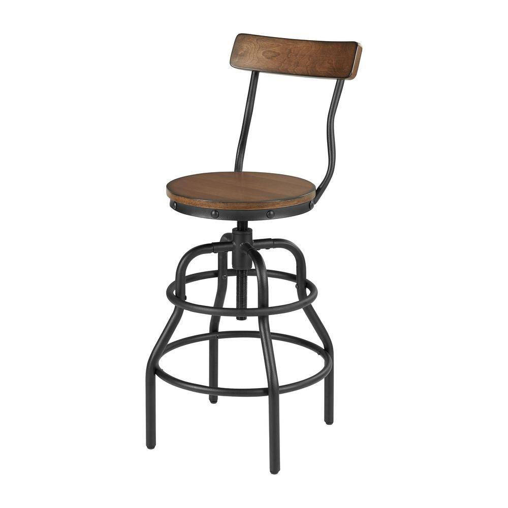 Home Decorators Collection Hamrick Industrial Wood and Iron Adjustable Height Backed Bar Stool BC9333C