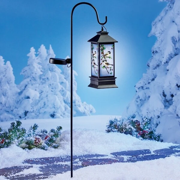 Solar Powered Chickadee Lantern with Shepherds Hook - 13.750 x 7.250 x 5.250