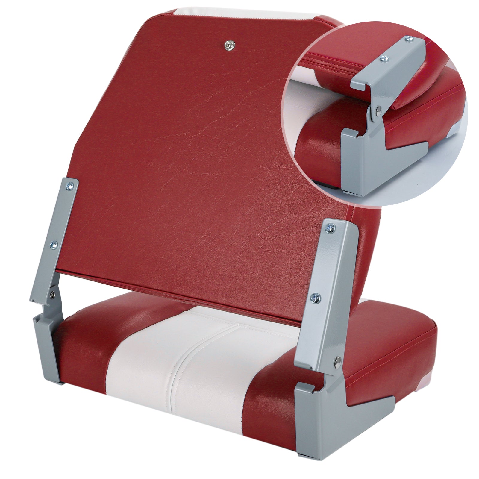 NORTHCAPTAIN Deluxe White/Wine Red Low Back Folding Boat Seat， 2 Seats