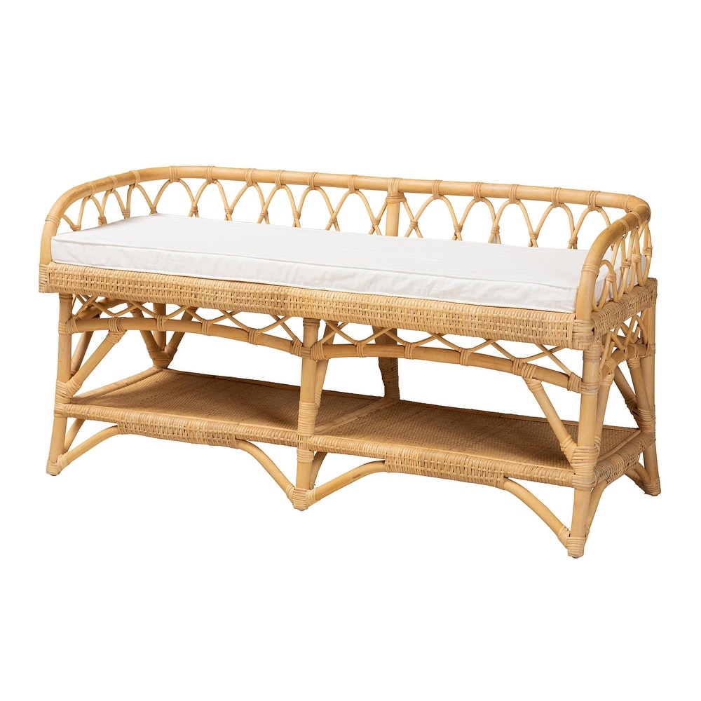 Leryn Modern Bohemian Natural Brown Rattan Bench