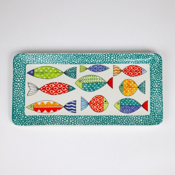 Euro Ceramica FreshCatch Multicolor Ceramic 15-inch Rectangular Tray - 14.5 x7.09 x 0.98