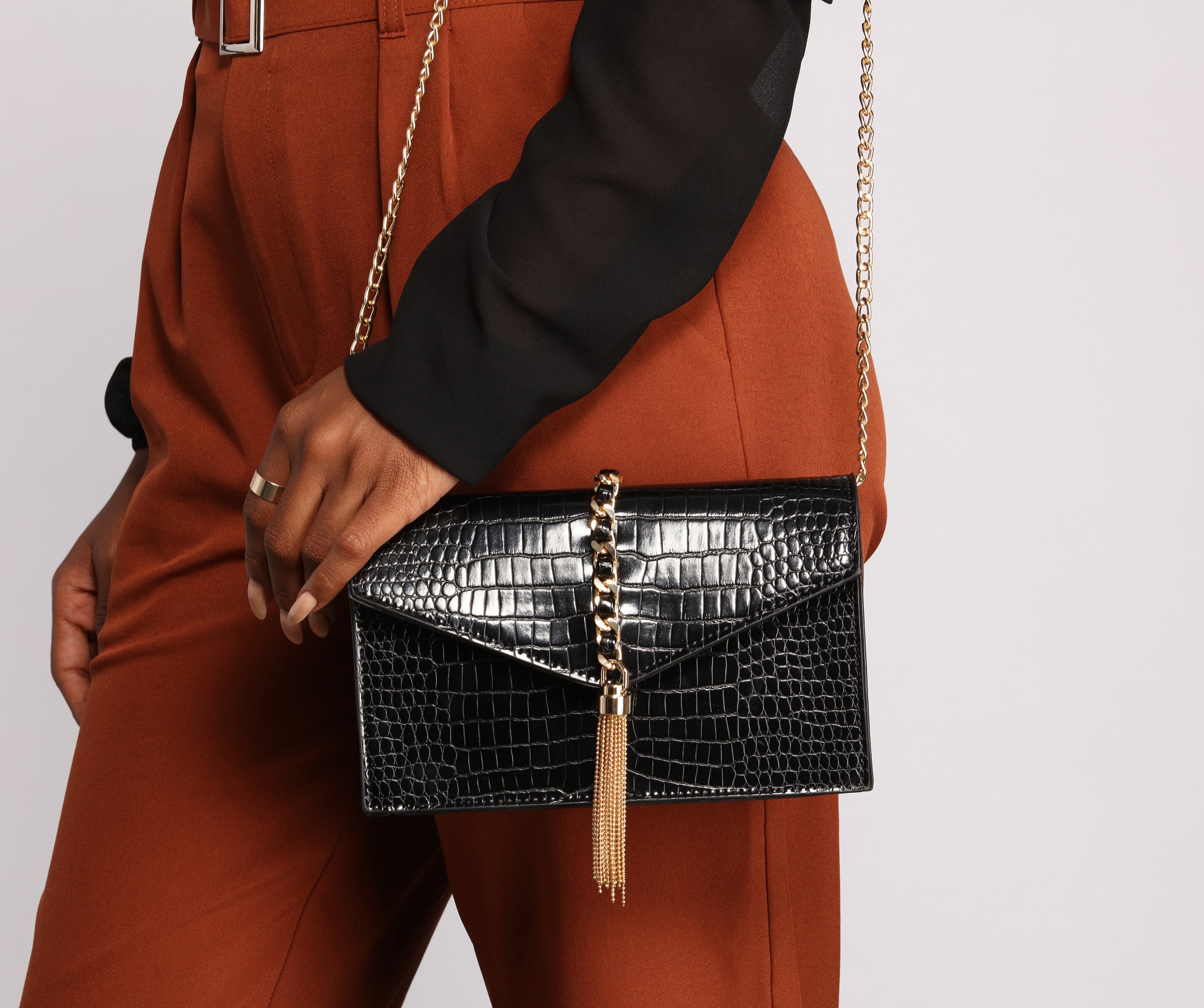 Croc Embossed Envelope Clutch