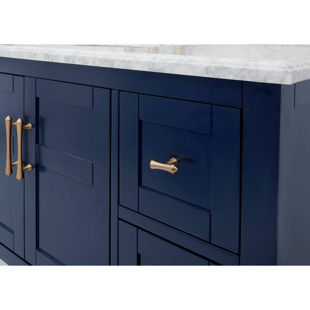 Home Decorators Collection Sturgess 37 in. W x 22 in. D x 35 in. H Open Shelf Vanity in Navy Blue with White Marble Vanity Top 19111S-VS37C-NB