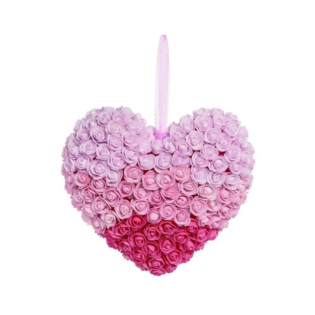 Transpac Foam 25 In Pink Spring Rose Heart Shaped Wreath