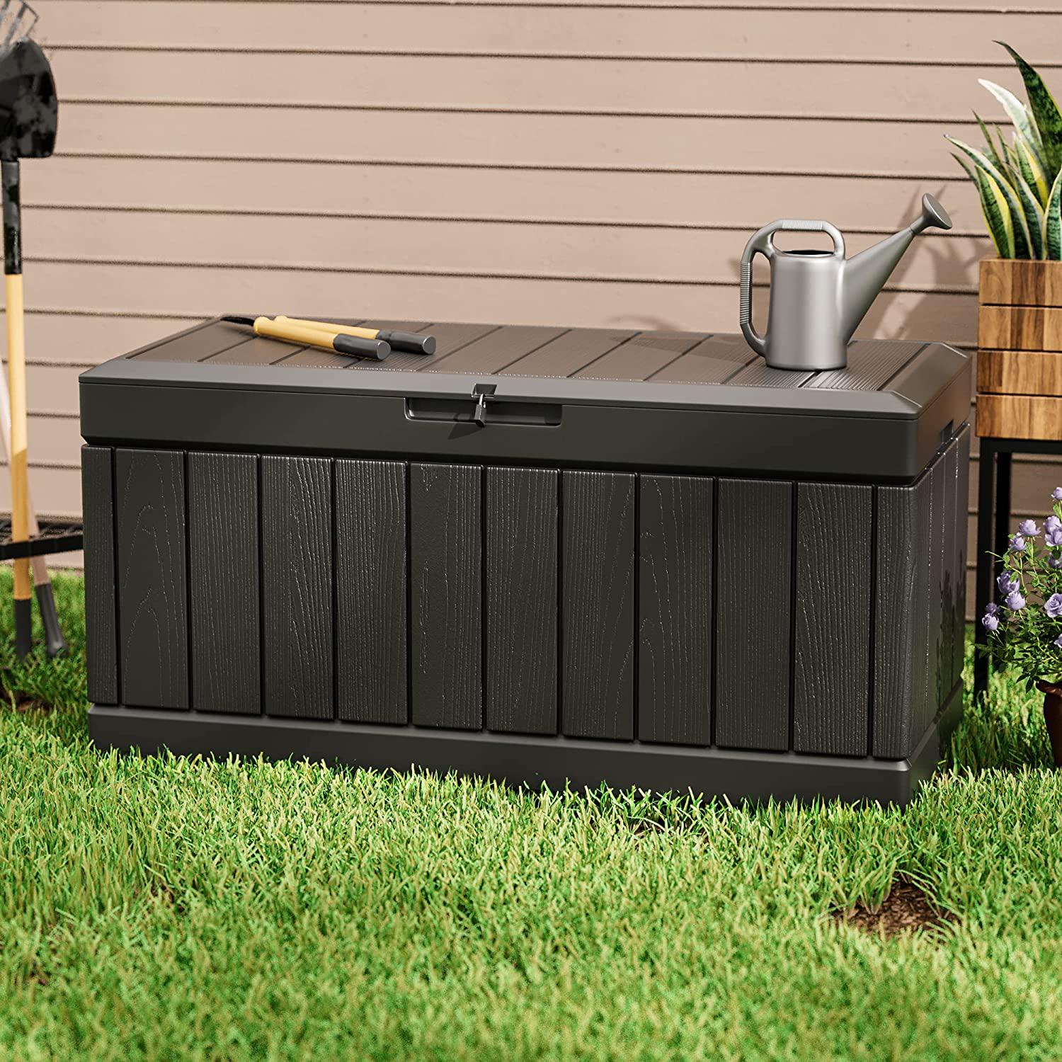 Greesum 82 Gallon Resin Deck Box Large Outdoor Storage for Patio Furniture, Garden Tools, Pool Supplies, Weatherproof and UV Resistant, Lockable, Black