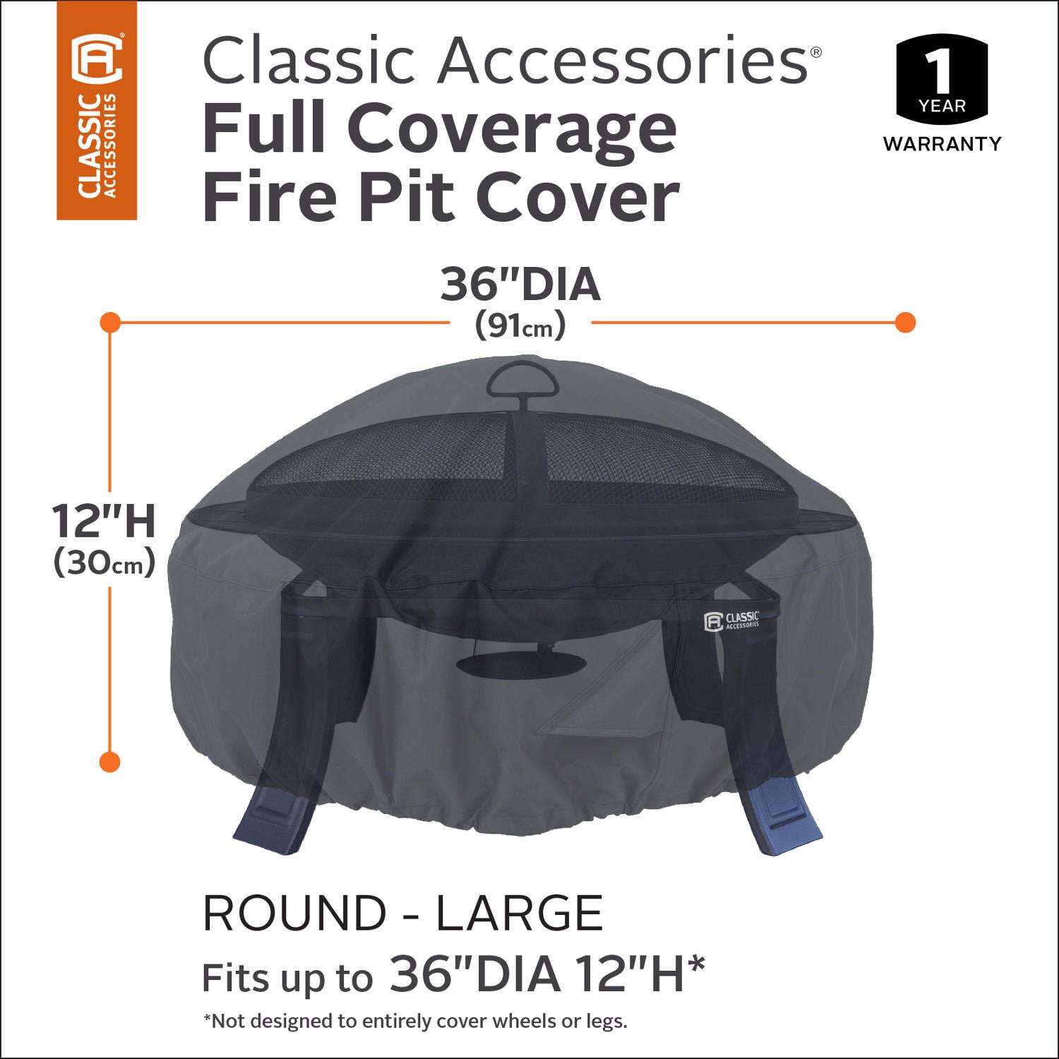 Classic Accessories 12 in. H X 36 in. W Black Polyester Fire Pit Cover