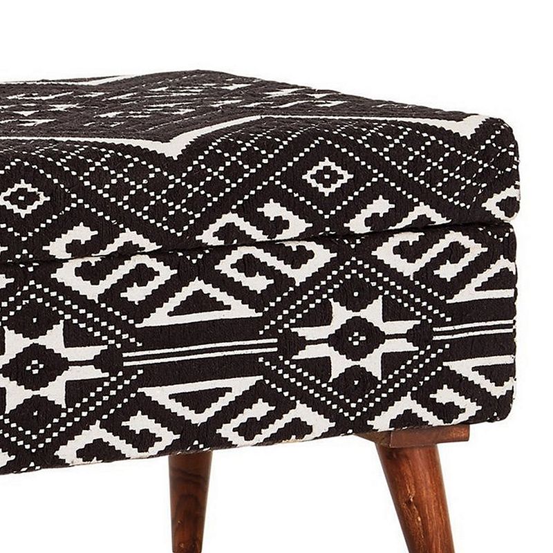 Ben 36 Inch Bench， Cushioned Pattern Seat， Woven Cotton， Black， White