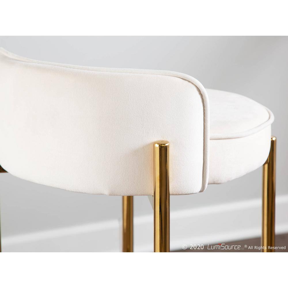 Lumisource Chloe Counter Stool in White Velvet and Gold Metal (Set of 2) B26-CHLOE AUVW2