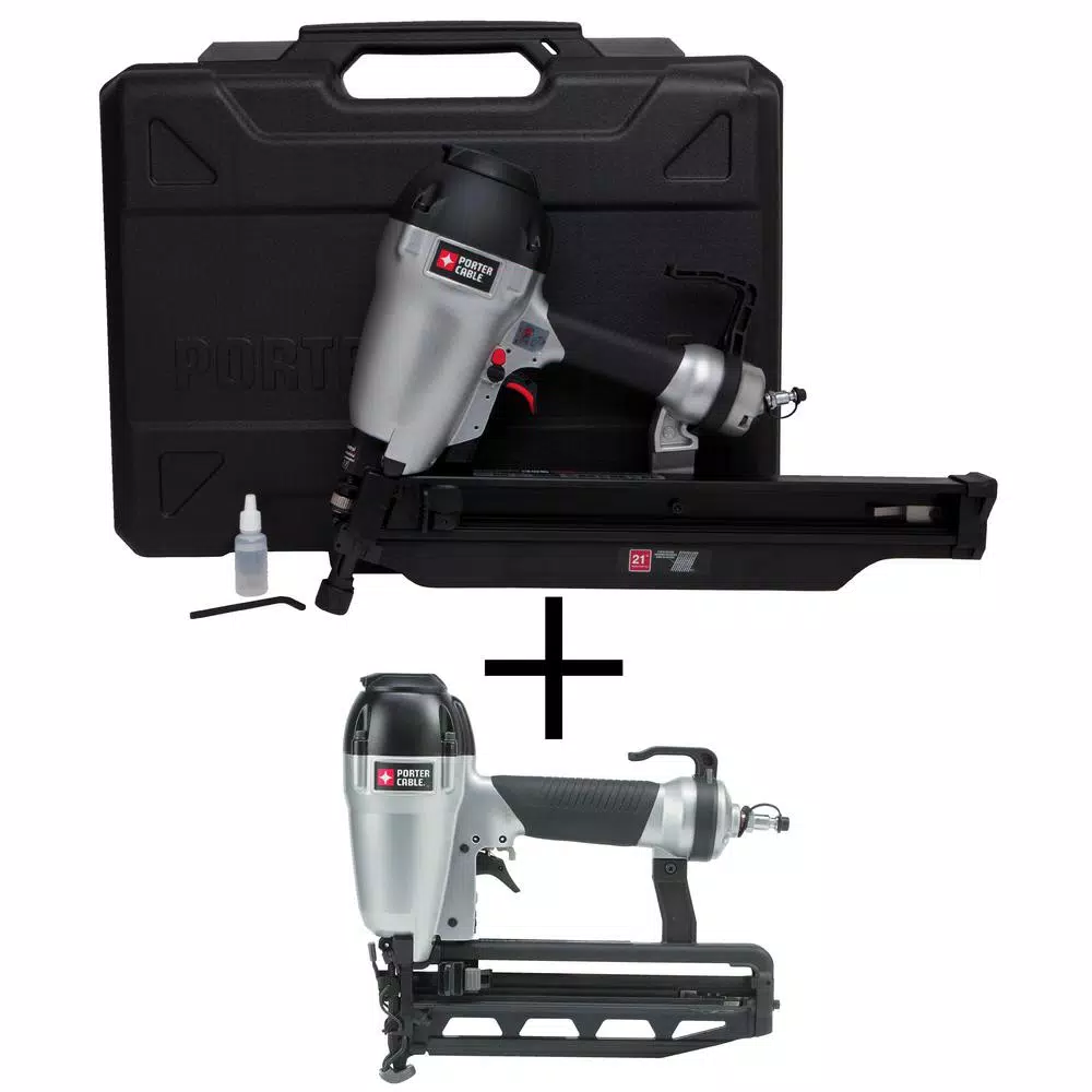 Porter-Cable Pneumatic 21-Degree Corded 3-1/2 in. Full Round Framing Nailer with Bonus Pneumatic 16-Gauge 2-1/2 in. Finish Nailer Kit and#8211; XDC Depot