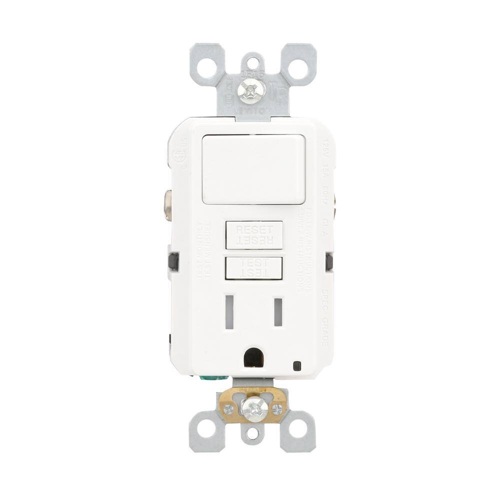 Leviton 15 Amp 125-Volt Combo Self-Test Tamper-Resistant GFCI Outlet and Switch White R92-GFSW1-0KW