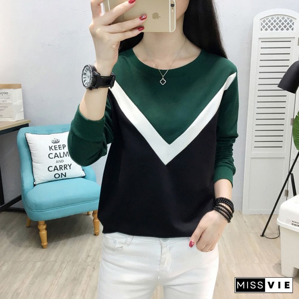 Long Sleeve T Shirt Women Tshirt Patchwork Plus Size T-Shirt Women Tops Autumn And Winter Tee Shirt Femme Camisetas Mujer