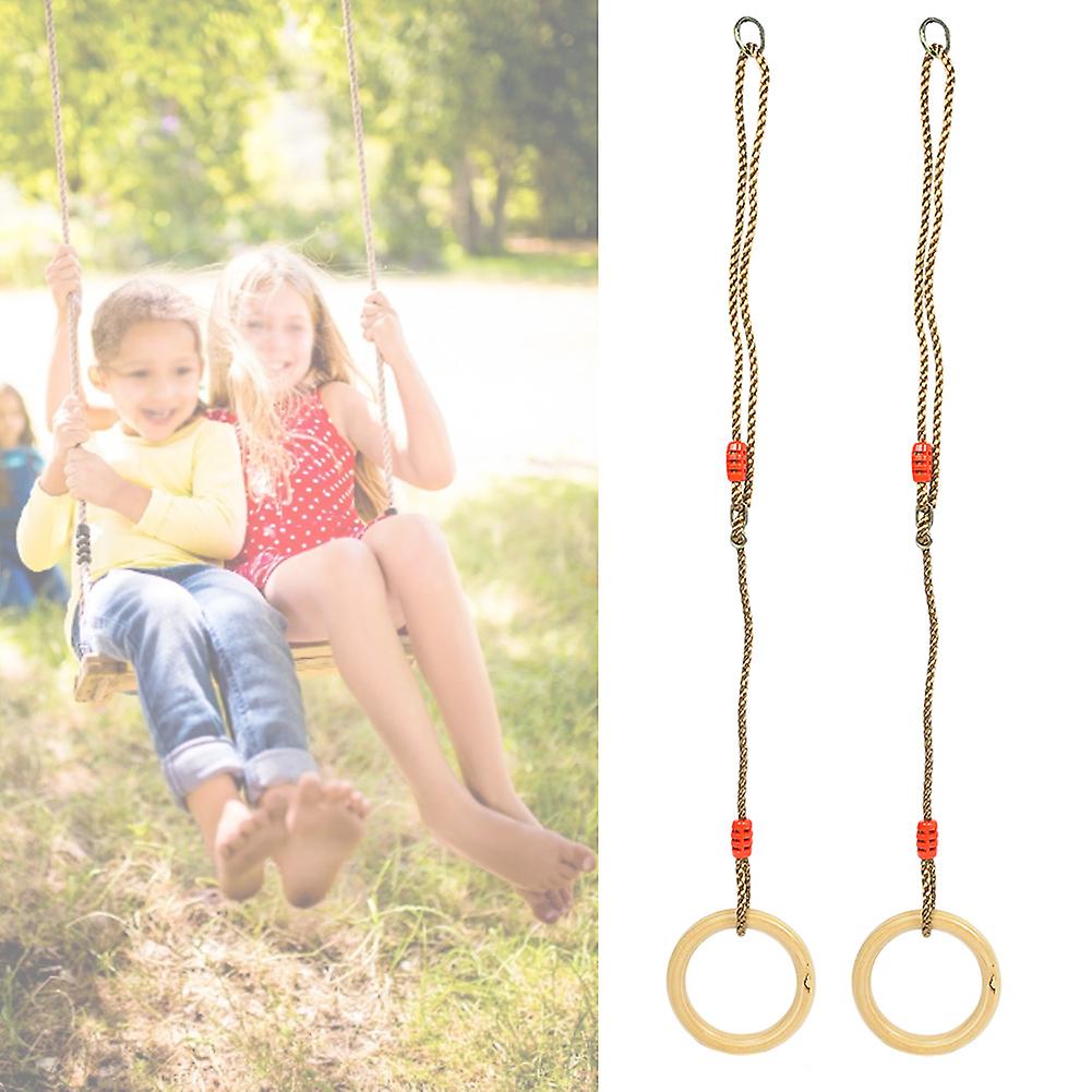 1 Pair Outdoor Portable Wooden Children Kids Flying Swing Rings Toy Exercise Equipment