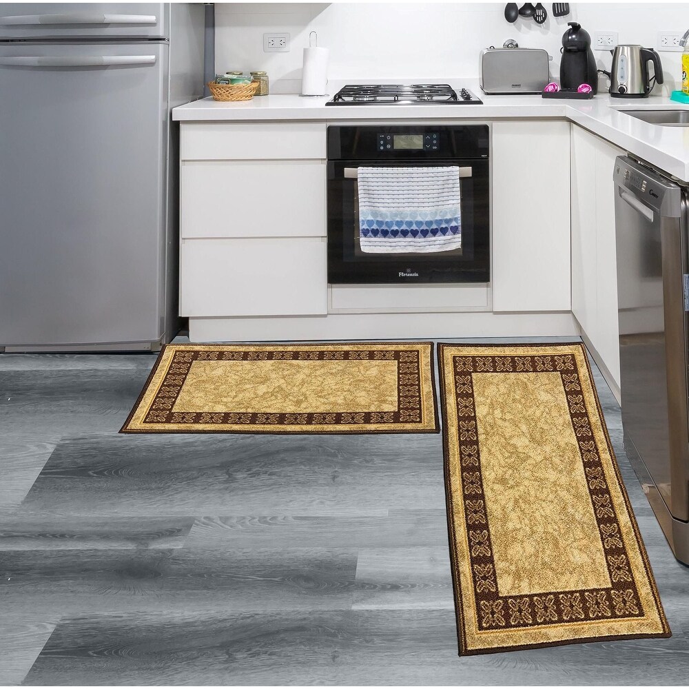 Gloria Non Slip 2 pieces Framed Design Kitchen Rug Set Kitchen Mat and Runner Doormat Non Skid Carpet  20\