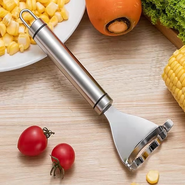 Stainless Steel Corn Stripper with Self-adhesive Hook Corns Threshing Corn Thresher Stripper Peeler Corn Kerneler Peeler Fruit Vegetable Kitchen Gadgets