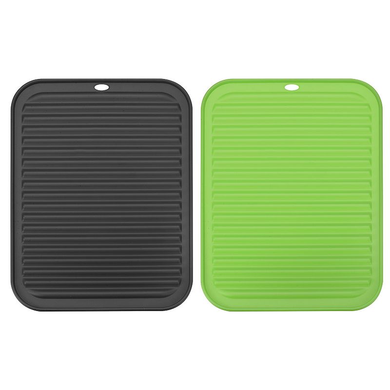 2 Pcs 12 x 9 Sink Drain Pad Silicone Dish Drying Mat Set