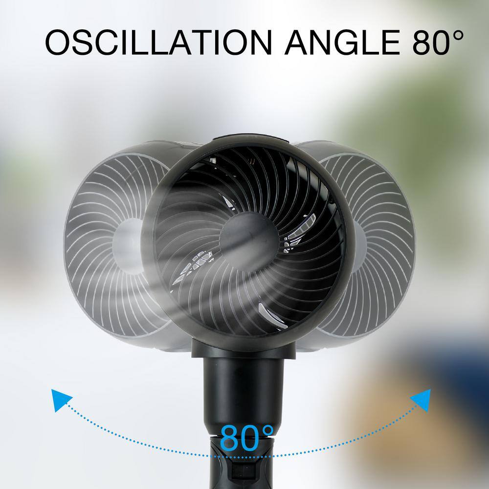 Amucolo 7 in. 6-speed Metal Drum Jet Fan Rotatable Pedestal Fan in Black with Remote Control YeaD-CYD0-JIBP