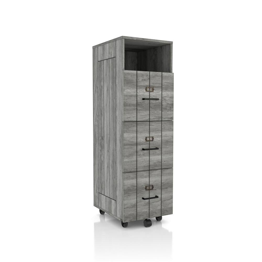 Furniture of America Macsen Distressed Gray 3-Drawer File Cabinet with Wheels HFW-1655C35