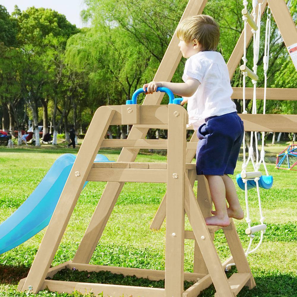 TIRAMISUBEST Outdoor Wooden Swing Set with Slide for Toddlers SWXY000062AAP