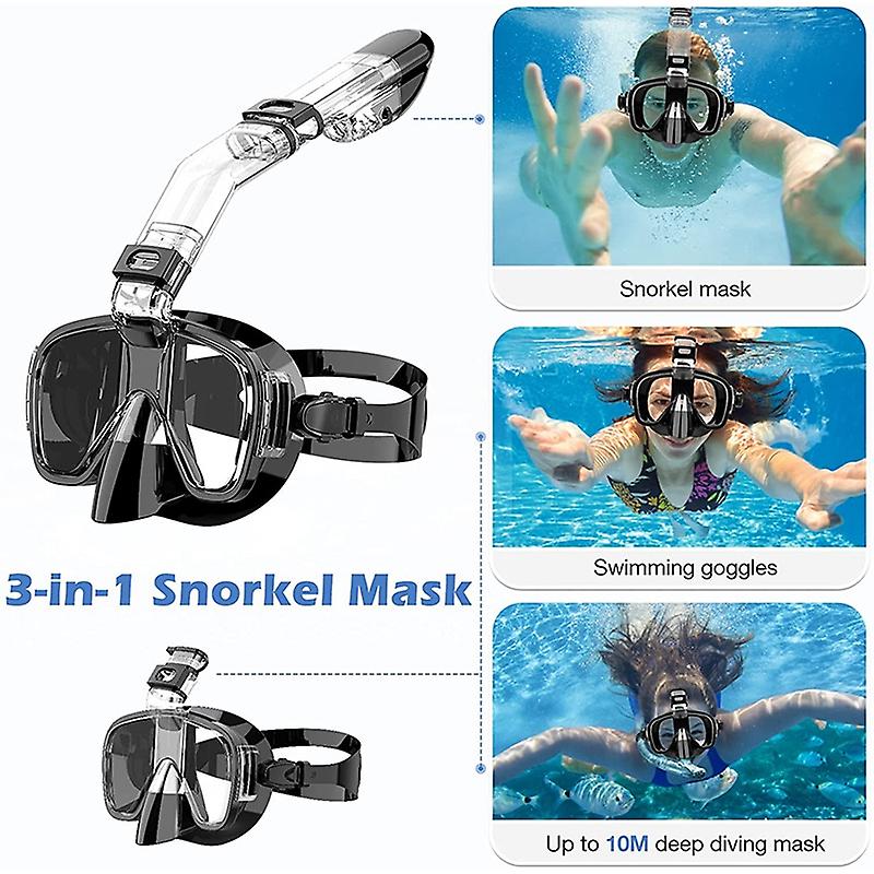 Snorkel Mask Foldable Diving Mask Set With Dry Top System And Camera Mount， Anti-fog Professional Snorkeling Gear